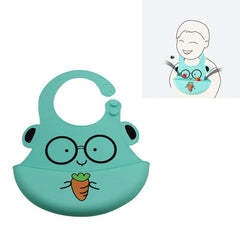 Silicone Waterproof Feeding Bib for Babies and Toddlers Cyan Spectacled Bear