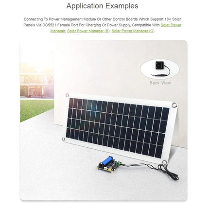 Waveshare 10W Semi-Flexible Solar Panel for Outdoor Charging displayed flat with USB power module connected