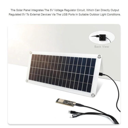 Waveshare 10W Semi-Flexible Solar Panel for Outdoor Charging with USB cable and 5V regulator for camping and portable device charging