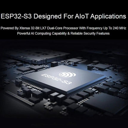 Waveshare ESP32-S3 Development Board for IoT Projects showing ESP32-S3 chip on circuit board with AIoT performance text