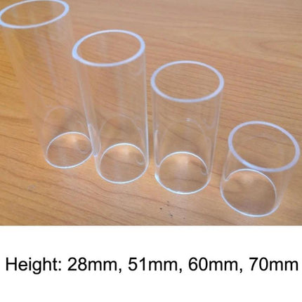 Acrylic Guitar Slides for Everyday Music Practice Sessions - clear acrylic slides in 28mm, 51mm, 60mm, 70mm heights on wood surface