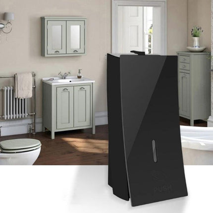 Wall-Mounted Dispenser for Everyday Bathroom Essentials in modern family bathroom, black wall-mounted soap and lotion dispenser