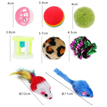 Interactive cat toys for daily home play and entertainment - assorted bell balls, pom poms, crinkle ball and feather mice set