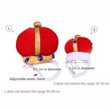 Fun Crown Hat for Cats and Dogs During Playtime Events - red velvet adjustable crown hat with gold trim and gems for small and large pets