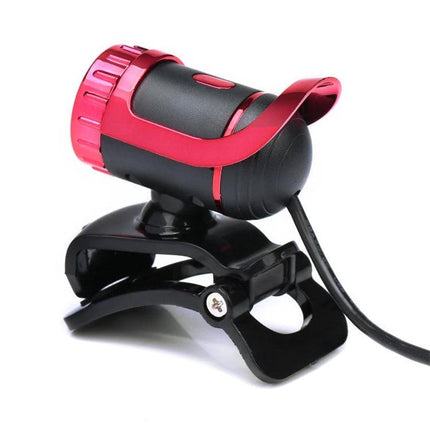 Alt Tag: HXSJ USB Webcam with Built-in Microphone for Online Calls - red and black clip-on HD webcam with USB cable