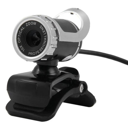 HXSJ USB Webcam with Built-in Microphone for Online Calls showing compact HD lens on adjustable clip mount