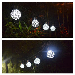 Set of 2 Solar Hollow Ball Pendant Lights for Garden Decoration