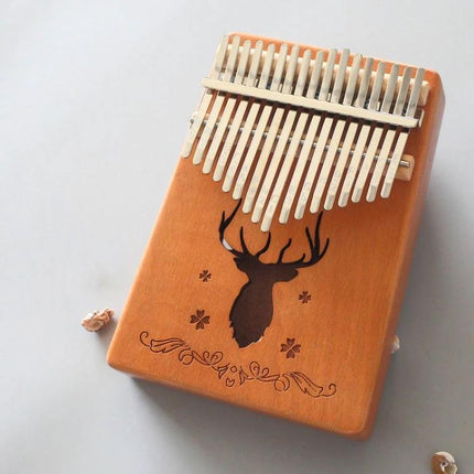 Compact Kalimba for Everyday Music Enjoyment at Home - mahogany thumb piano with deer engraving, portable for quiet evenings and teaching kids