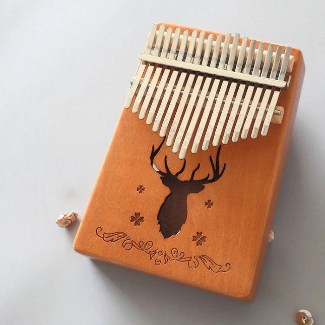 Compact Kalimba for Everyday Music Enjoyment at Home - mahogany thumb piano with deer engraving, portable for quiet evenings and teaching kids