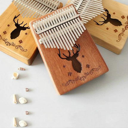 Compact Kalimba for Everyday Music Enjoyment at Home - portable mahogany thumb piano with deer engraving, clear resonant tones for casual home practice