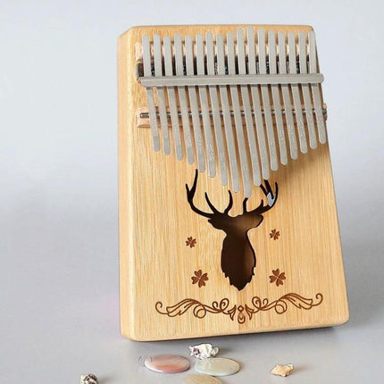 Compact Kalimba for Everyday Music Enjoyment at Home - mahogany thumb piano with deer engraving, portable for casual evening practice and teaching kids