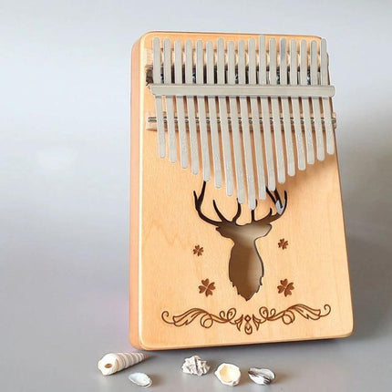Compact Kalimba for Everyday Music Enjoyment at Home - mahogany thumb piano with engraved deer design, portable for casual practice and teaching kids