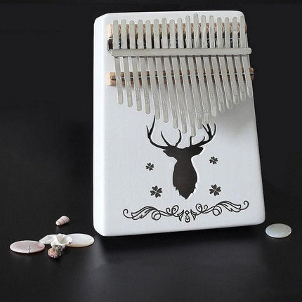 Compact Kalimba for Everyday Music Enjoyment at Home white mahogany thumb piano with deer motif, portable, easy-to-play for relaxing evenings