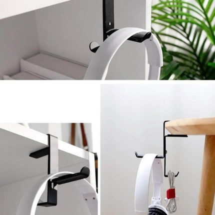 Under Desk Metal Headphone Hook For Desk Organization And Storage showing black metal clamp-mounted headphone rack