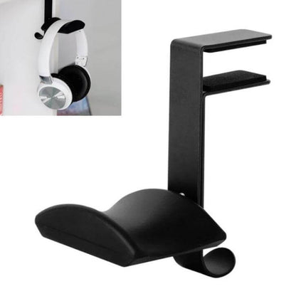 Under Desk Metal Headphone Hook For Desk Organization And Storage compact black metal headphone hook with clamp and anti-drop pad