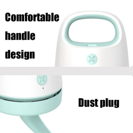 Compact USB Charging Vacuum for Desktop and Keyboard Cleaning with comfortable handle and dust plug, white and mint portable keyboard vacuum
