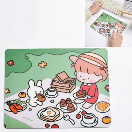 Creative Cute Cartoon Rabbit Mouse Pad Set for Students - cute picnic rabbit design, PVC rubber compact desk mouse pad