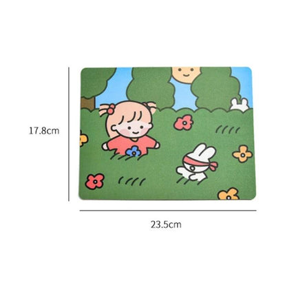 Creative Cute Cartoon Rabbit Mouse Pad Set for Students - compact PVC rubber mouse pad with girl and rabbit in grassy cartoon scene
