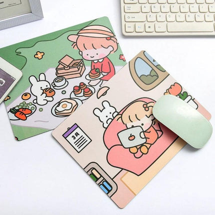 Creative Cute Cartoon Rabbit Mouse Pad Set for Students showing two colorful rabbit-themed mouse pads with student desk accessories