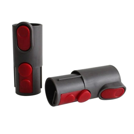 2-Piece Vacuum Adapter for Dyson V7, V8, and V10 Cleaners - grey ABS connectors with red release buttons for tight spaces and vehicle cleaning