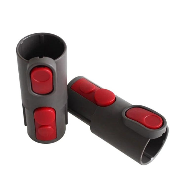 2-Piece Vacuum Adapter for Dyson V7, V8, and V10 Cleaners — gray ABS connector pair with red release buttons for tight spaces and vehicle cleaning