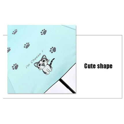 Children's Folding Umbrella with Cartoon Design and Sun Protection, light blue cat paw print pattern for kids