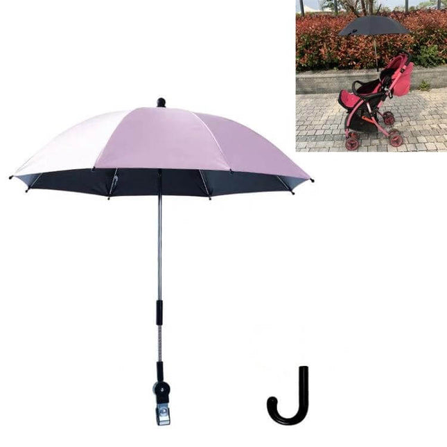 Universal Stroller Umbrella for Sun and Rain Protection - adjustable clip-on pink stroller umbrella with UV and rain cover