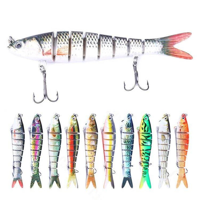 Luya Knotty Fish Plastic Bionic Hard Bait for Sea Fishing multi-jointed realistic sinking lure with 3D eyes and sharp treble hooks, 13.7cm 27g