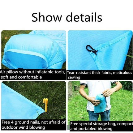 Outdoor Waterproof Picnic Mat Single Size for Ground Use showing air pillow, tear‑resistant fabric, 4 ground nails and compact storage bag