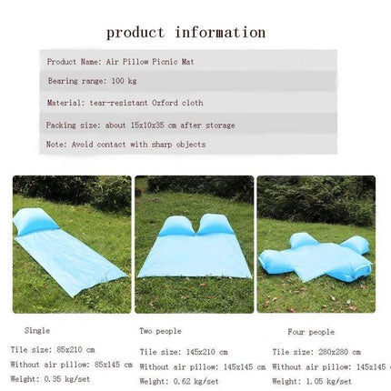 Outdoor Waterproof Picnic Mat Single Size for Ground Use - Single air pillow picnic mat 85x210cm, waterproof, lightweight, packs small