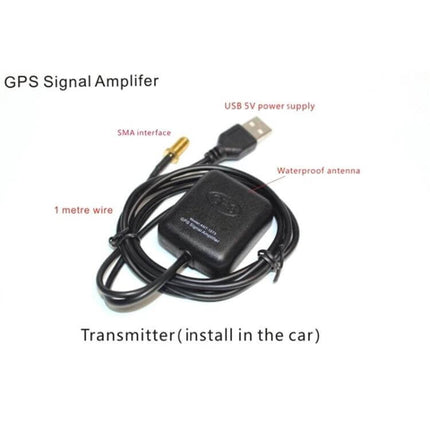GPS Signal Amplifier for Improved Car Navigation Reception - compact USB-powered amplifier with waterproof antenna and SMA cable for vehicle installation