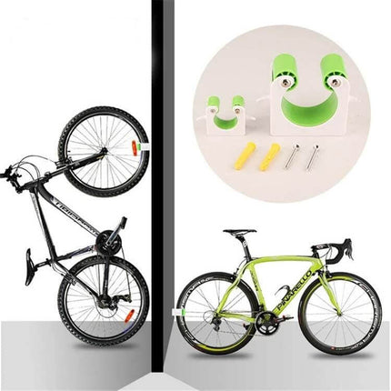 Bicycle Parking Buckle Wall Mount For Safe Bike Parking mounted to wall holding two bikes vertically in garage with PV polycarbonate buckle