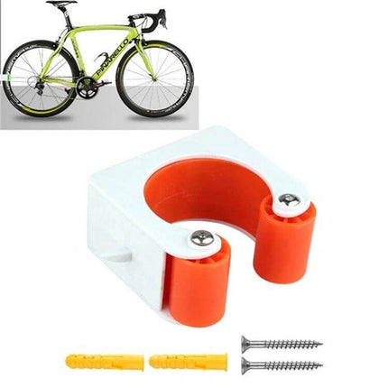 Bicycle Parking Buckle Wall Mount For Safe Bike Parking - white PV polycarbonate wall bike holder with orange rollers and screws