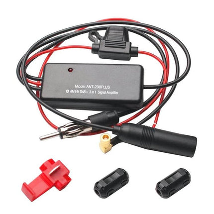 Cheyoule Universal Car Antenna for FM AM DAB Signal Amplifier compact inline signal booster kit with wiring and connectors