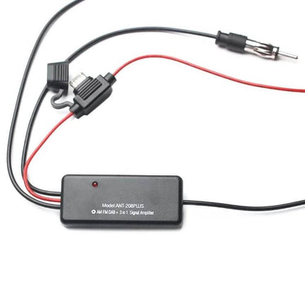 Cheyoule Universal Car Antenna for FM AM DAB Signal Amplifier black inline signal booster module with wiring and fuse holder