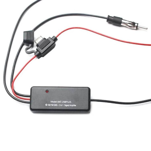 Cheyoule Universal Car Antenna for FM AM DAB Signal Amplifier black inline signal booster module with wiring and fuse holder