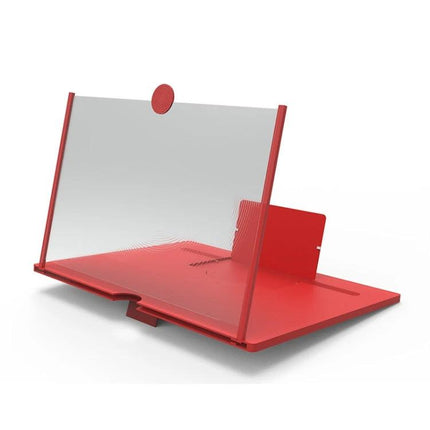 Foldable 12-Inch Screen Magnifier Holder for Smartphones in red, portable stand enlarging smartphone display for video and reading