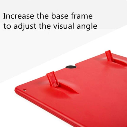 Foldable 12-Inch Screen Magnifier Holder for Smartphones showing red adjustable base frame for angled viewing