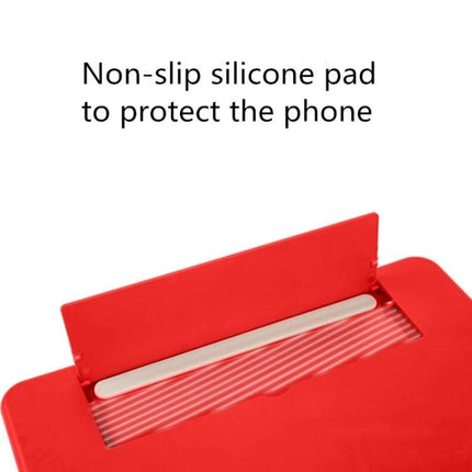Foldable 12-Inch Screen Magnifier Holder for Smartphones showing red non-slip silicone pad to protect phone
