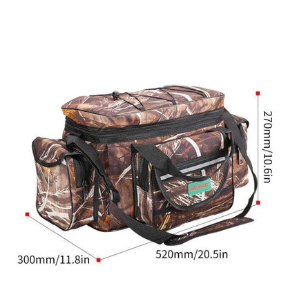 SeaKnight Lure Bag For Fishing Gear Shoulder Messenger in camo nylon with multiple pockets, shoulder strap, 520×300×270mm for lures and tools