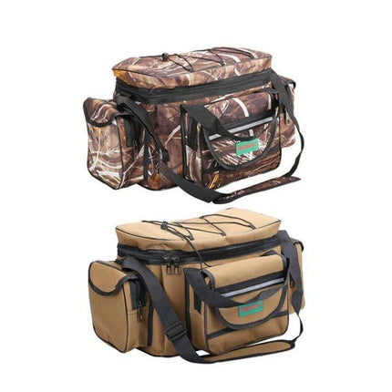SeaKnight Lure Bag For Fishing Gear Shoulder Messenger in dark khaki and camo, lightweight nylon tackle bag with multiple pockets and shoulder strap