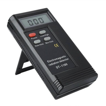 Portable Electromagnetic Radiation Detector for Safety Monitoring handheld EMF meter with digital display and buttons, compact DT-1180 design