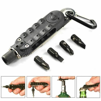 Mini Portable Multitool With LED Light For Everyday Quick Fixes compact pocket tool with 4 screwdrivers, hex keys, bottle opener and LED light