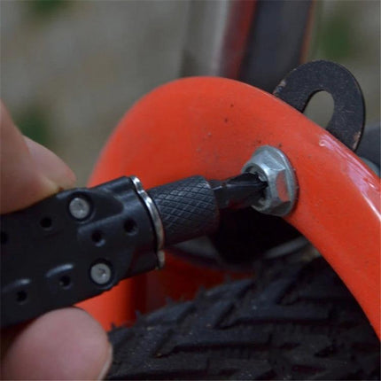 Mini Portable Multitool With LED Light For Everyday Quick Fixes used to tighten bike lock bolt with screwdriver bit and D-shaped buckle