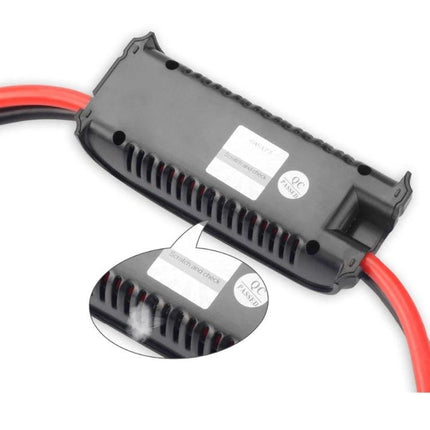 HTRC 200A Current and Voltage Meter for Battery Testing compact inline module with red and black cables for accurate battery diagnostics