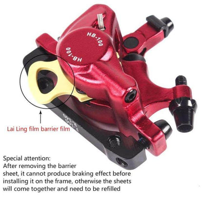 Zoom Mountain Bike Hydraulic Brake Caliper Front And Rear red aluminum alloy dual-caliper set with protective barrier sheet visible