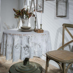 Elegant Lace-Trimmed Round Tablecloth for Dining and Coffee Tables