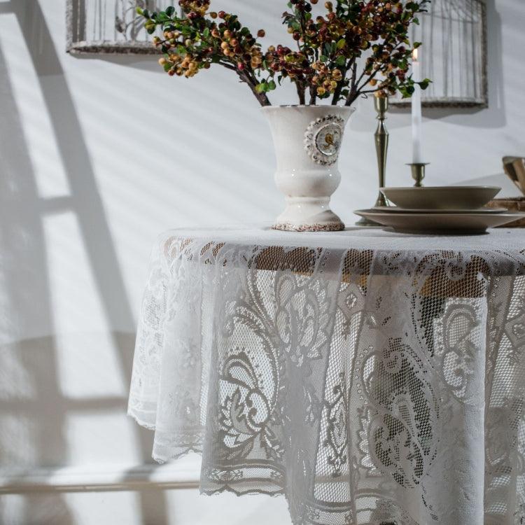 Elegant Lace-Trimmed Round Tablecloth for Dining and Coffee Tables