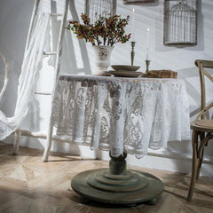 Elegant Lace-Trimmed Round Tablecloth for Dining and Coffee Tables White 150 CM