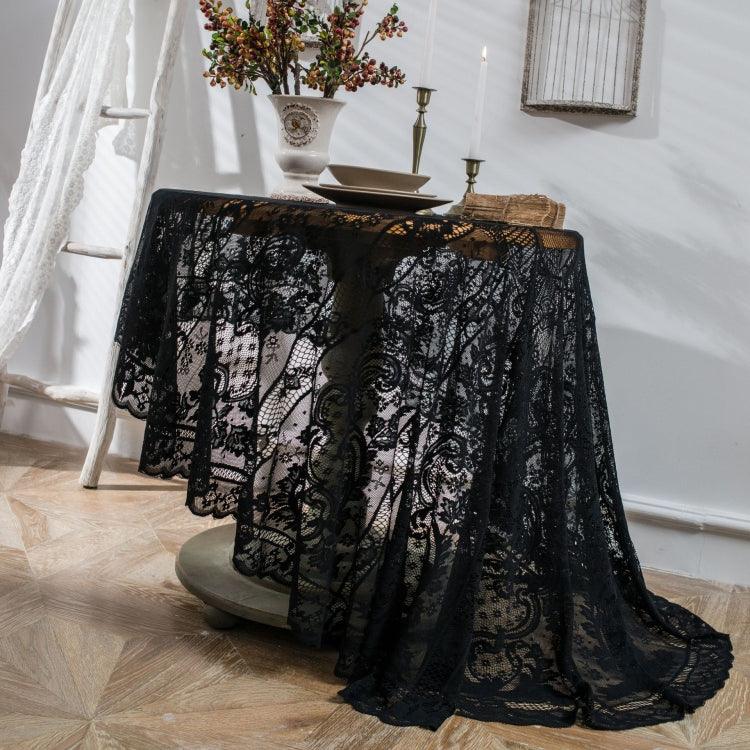 Elegant Lace-Trimmed Round Tablecloth for Dining and Coffee Tables Black 150 CM